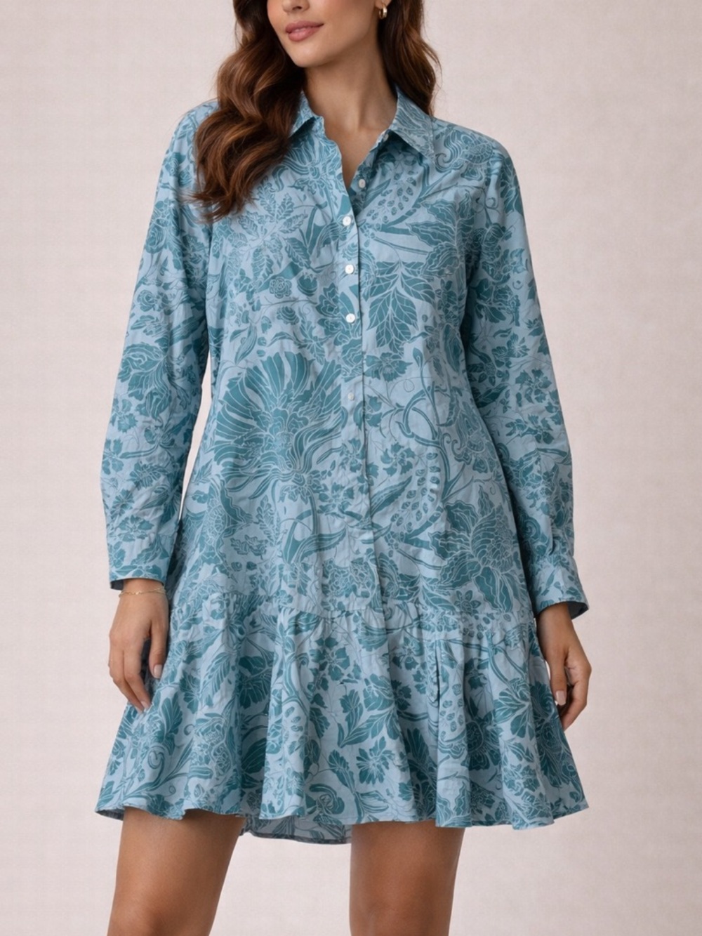 LIVRO Polly Dress XS Blue Blossom Floral Mini Collared Tiered Cotton Tuckernuck